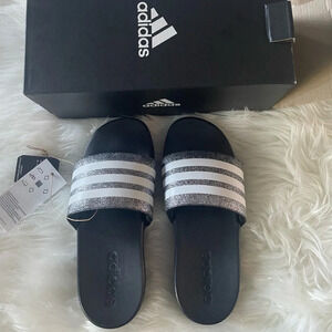 NWT Adidas slides kids size 1 black and silver sparkle